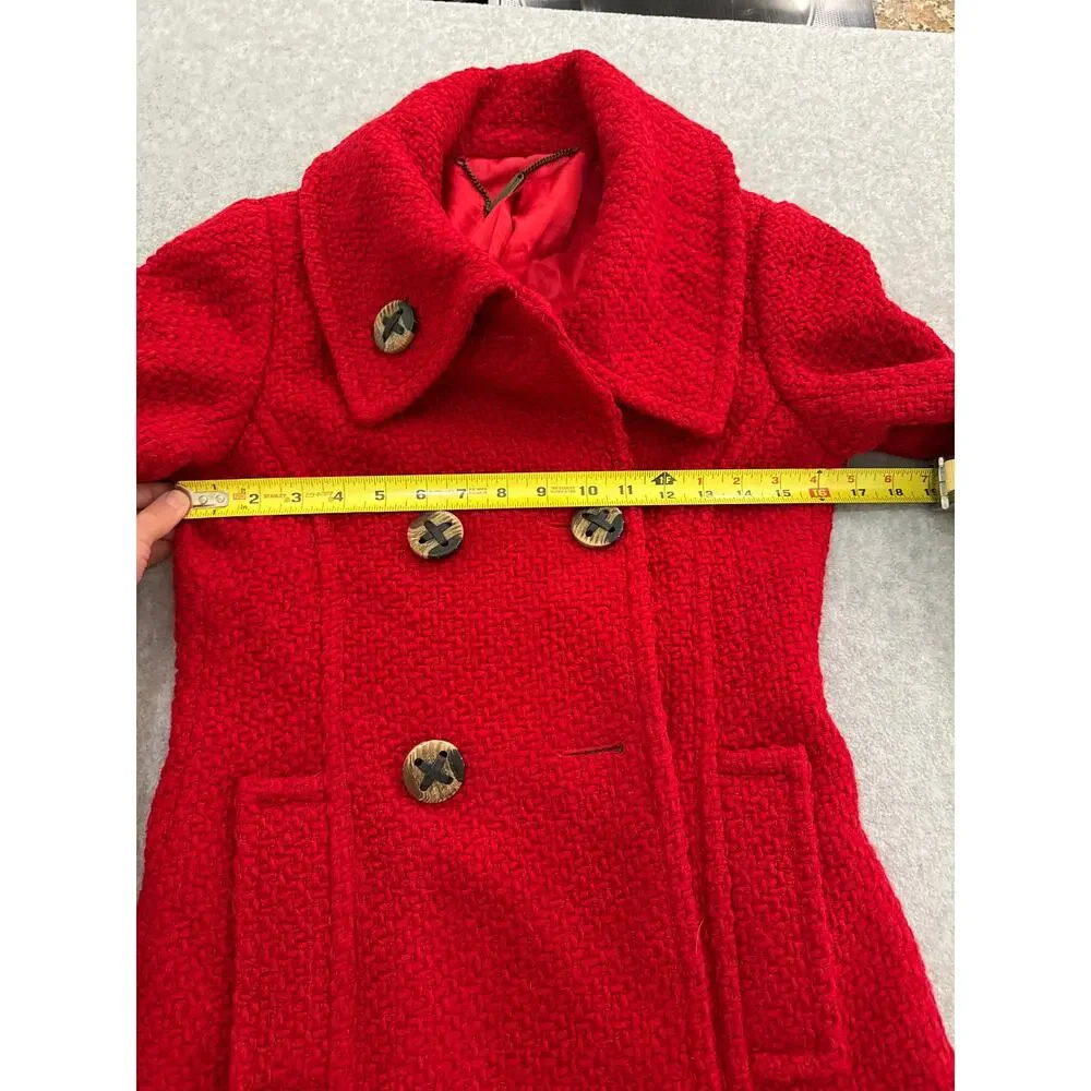 Trina Turk Red Boucle Wool Pea coat -Size 2